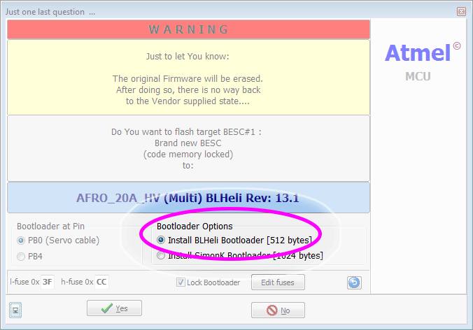 Flashing BlHeli Bootloader